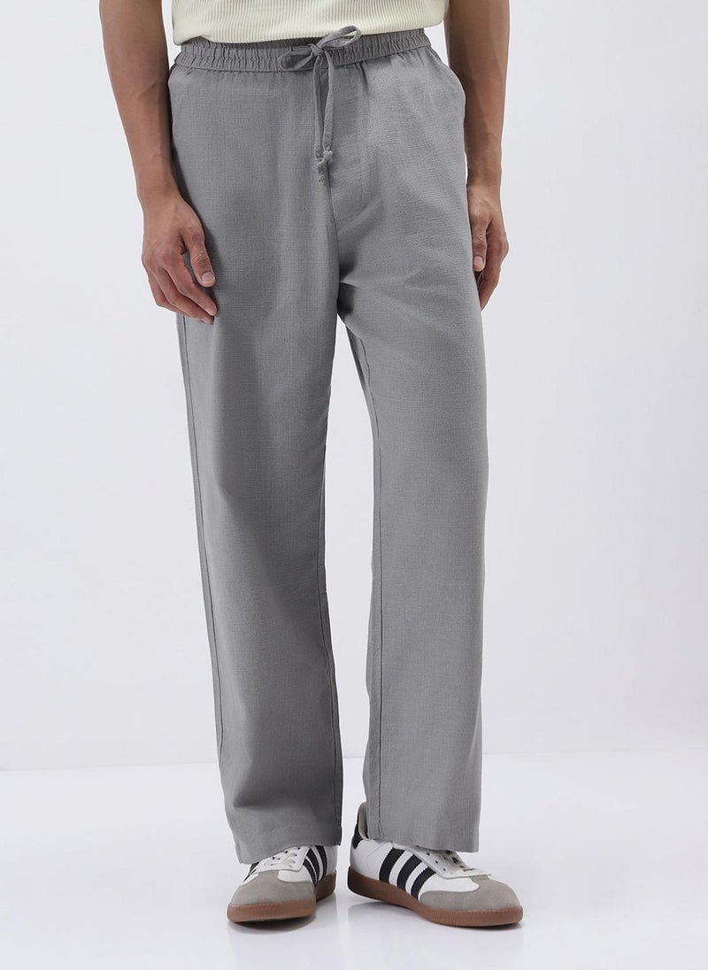 Urbano Fashion Men's Grey Loose Fit Solid Linen Blend Trousers Non-Stretchable - Image 1